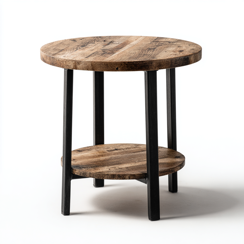 Mesa de centro - madera maciza-metal - 40x55 cm - marrón rústico - estilo industrial-Domainovae