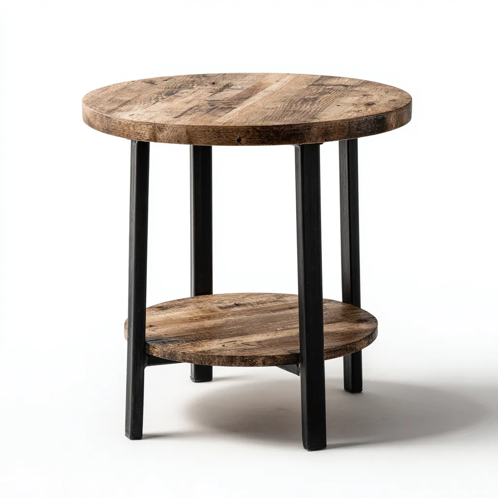 Mesa de centro - madera maciza-metal - 40x55 cm - marrón rústico - estilo industrial-Domainovae