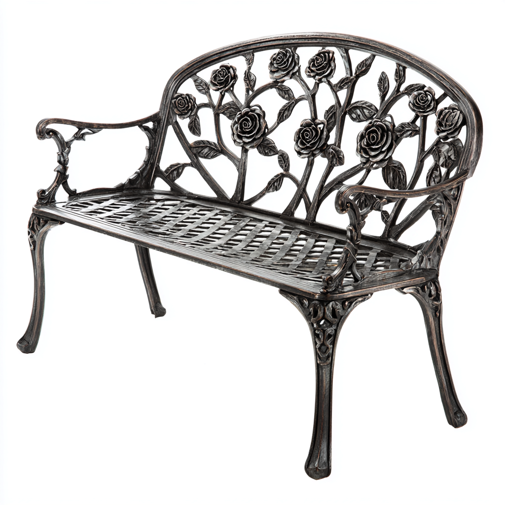 Banco de jardín - hierro fundido - 114x59x86 cm - bronce envejecido - estilo clásico-Domainovae