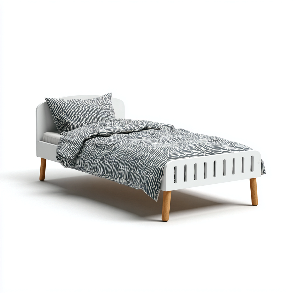 Cama infantil - madera lacada - 140x80x75 cm - blanco-natural - estilo nórdico-Domainovae