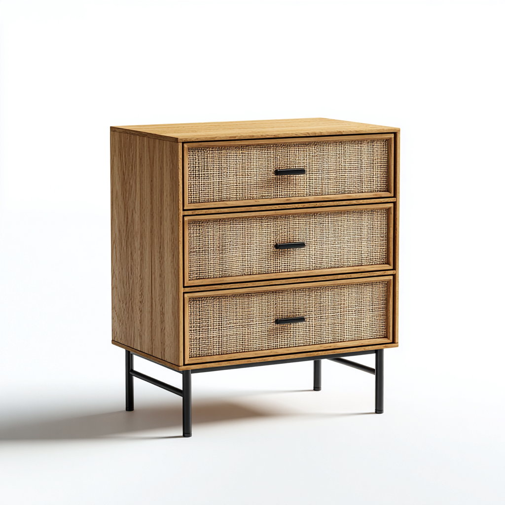 Cómoda - madera-metal - 80x40x95 cm - madera natural - estilo moderno-Domainovae