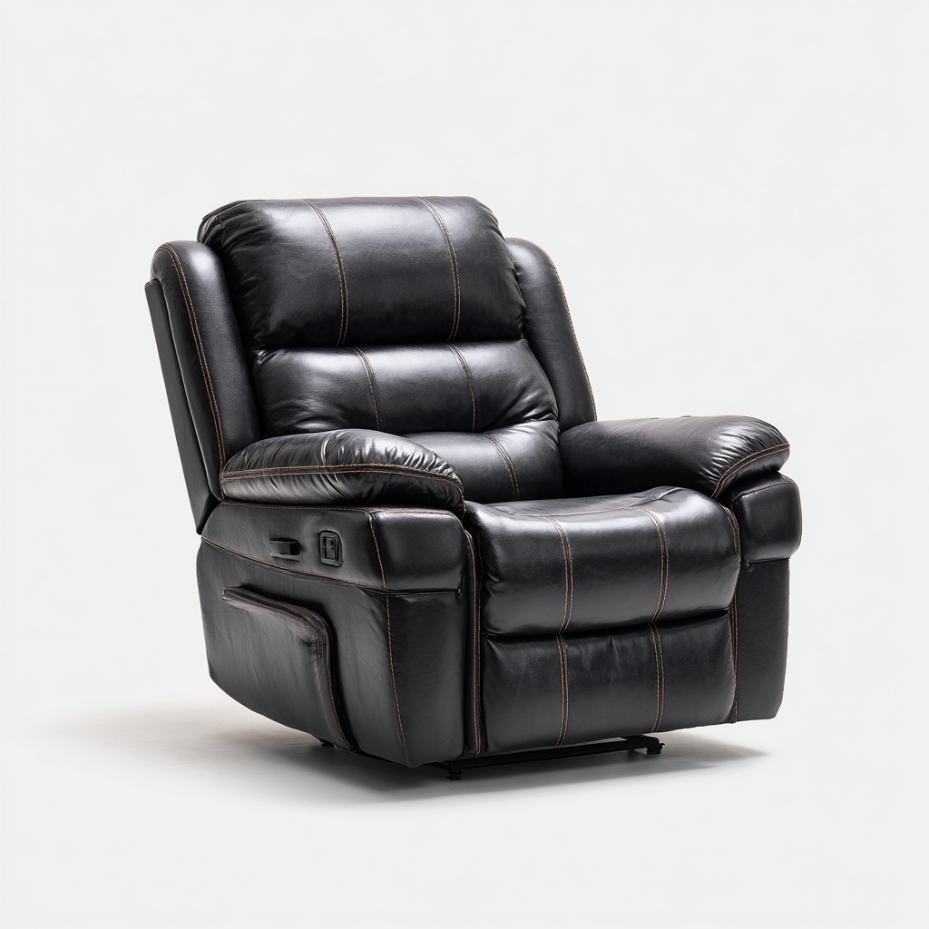 Sillón reclinable - piel auténtica - 100x95x100 cm - negro - diseño moderno-Domainovae