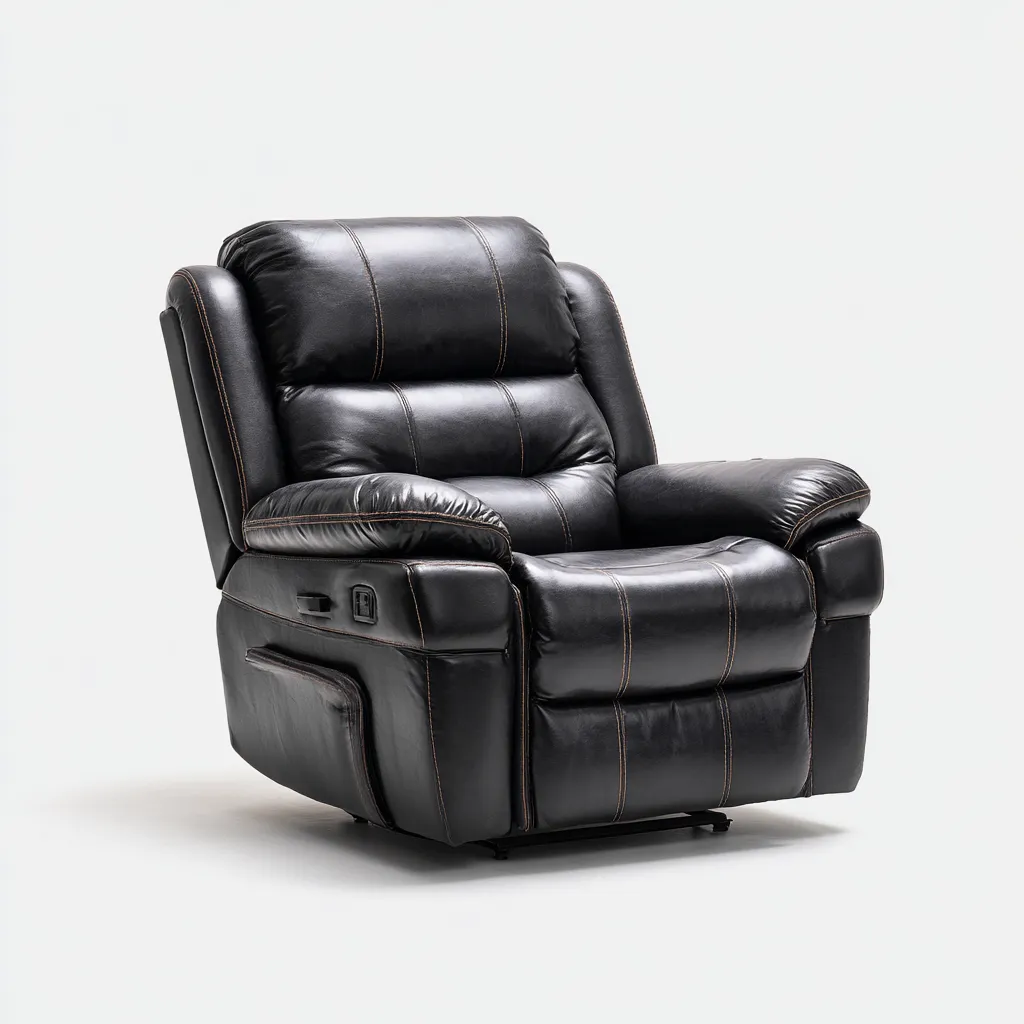 Sillón reclinable - piel auténtica - 100x95x100 cm - negro - diseño moderno-Domainovae