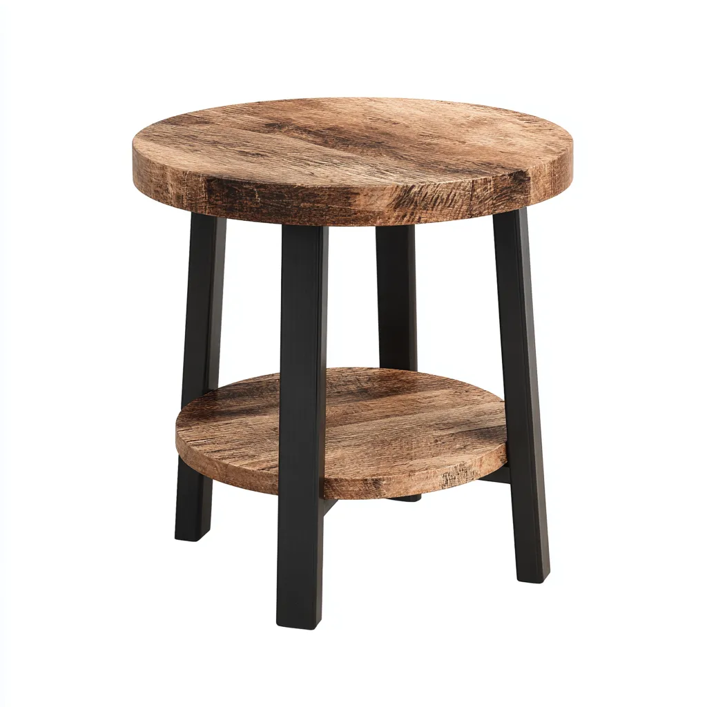 Mesa de centro - madera maciza-metal - 40x55 cm - marrón rústico - estilo industrial-Domainovae