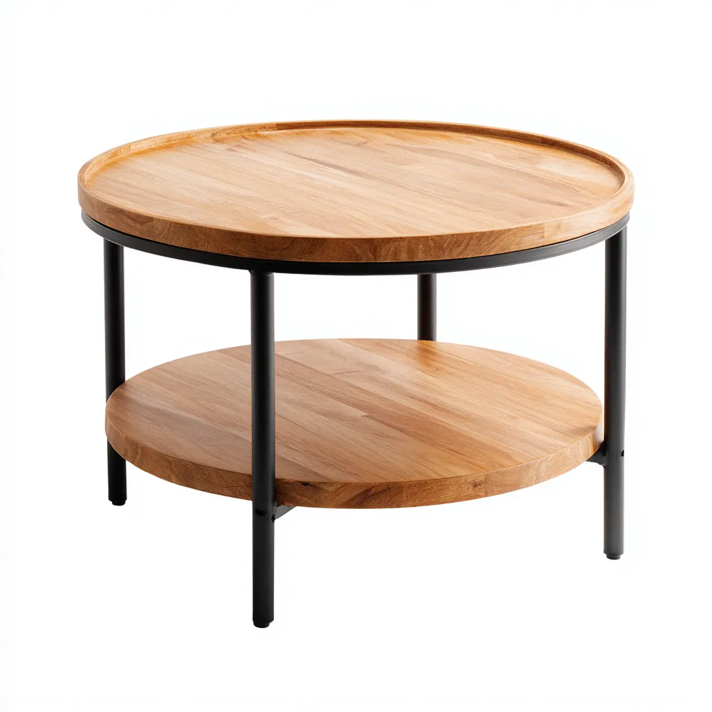 Mesa de centro - madera maciza-metal - 80x45 cm - madera natural-negro - diseño moderno-Domainovae