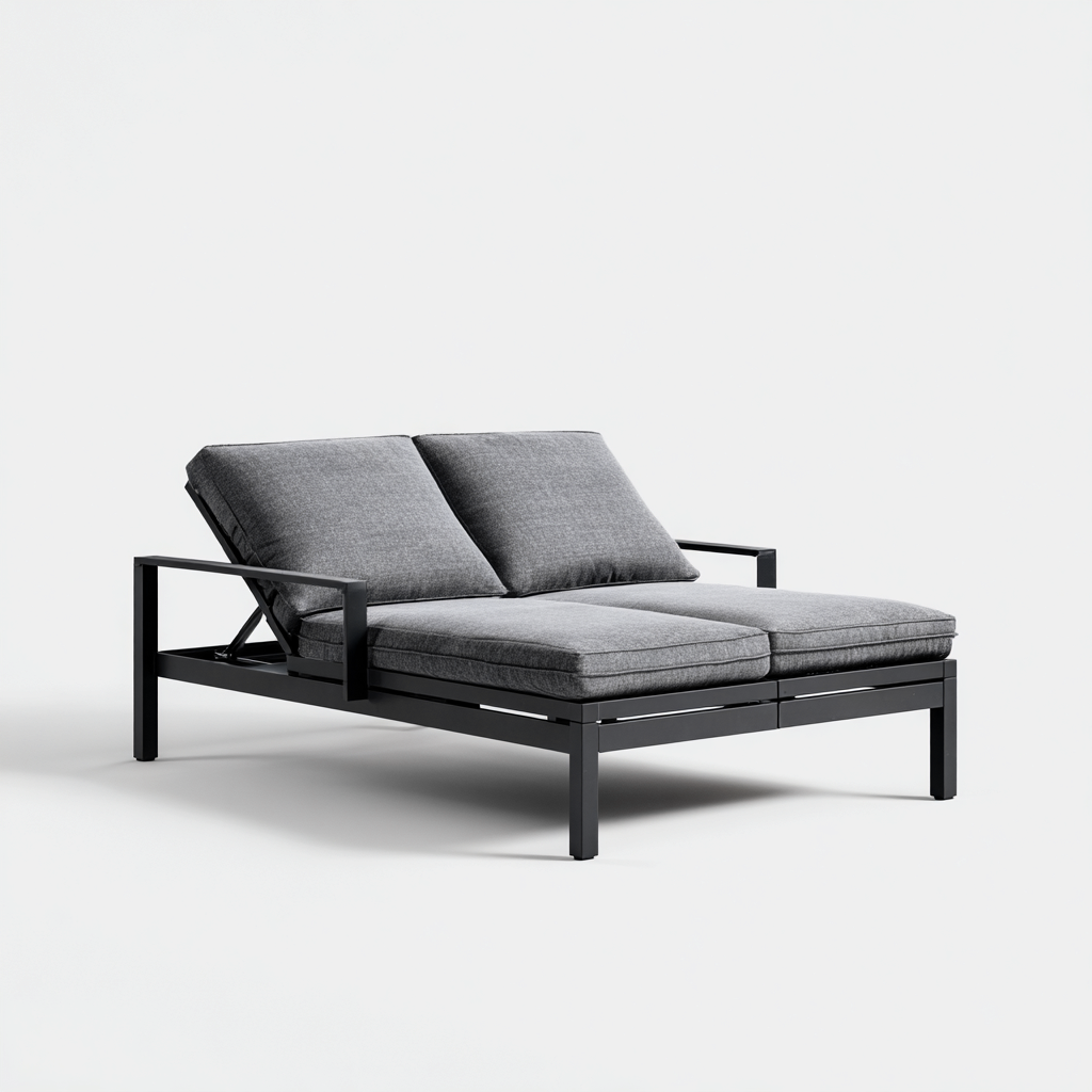 Tumbona de jardín - aluminio-tejido - 160x135x85 cm - negro-gris - diseño doble ajustable moderno para exterior-Domainovae