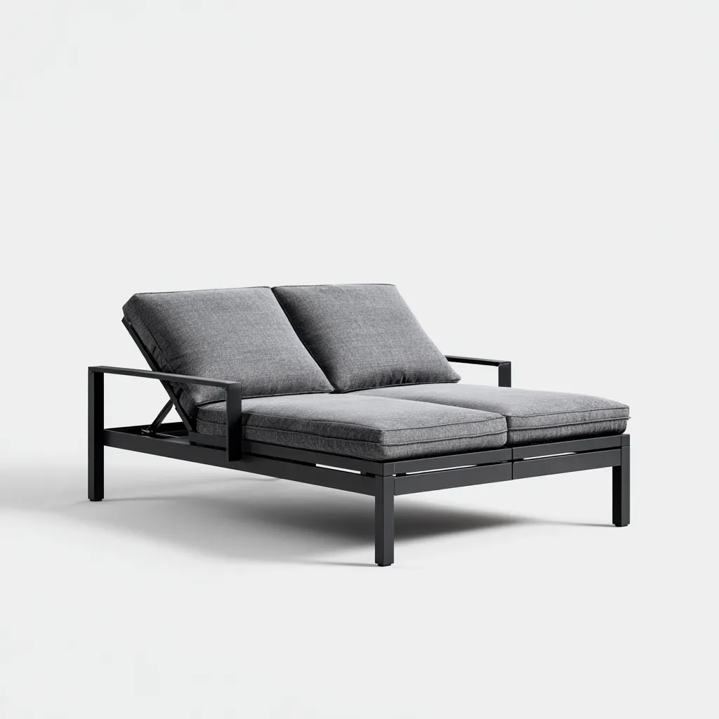 Tumbona de jardín - aluminio-tejido - 160x135x85 cm - negro-gris - diseño doble ajustable moderno para exterior-Domainovae