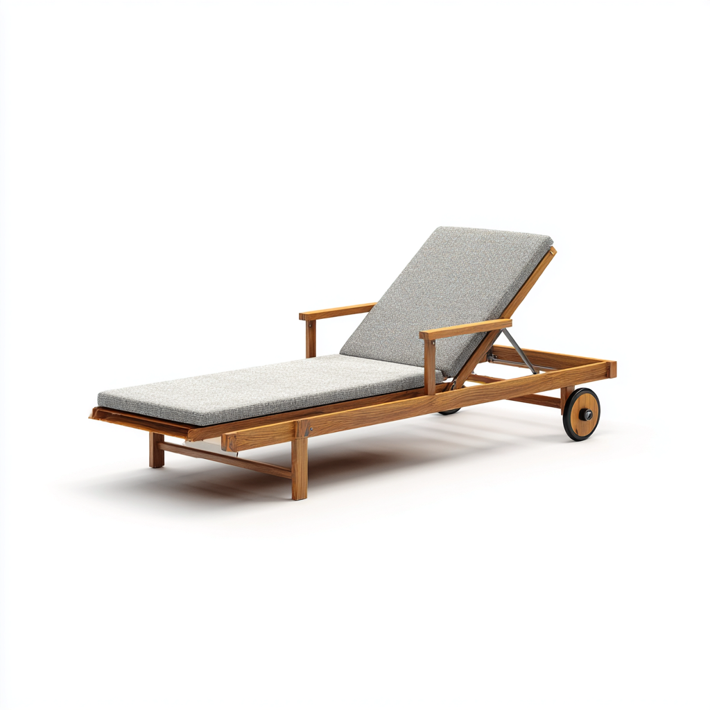 Tumbona de jardín - madera de teca - 200x70x95 cm - gris-natural - diseño ajustable con ruedas-Domainovae