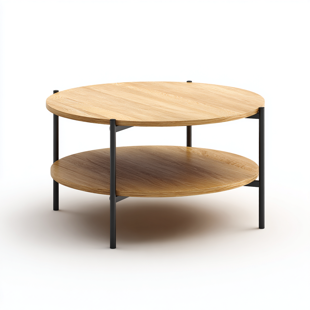 Mesa de centro - madera-metal - 80x45 cm - madera clara-negro - diseño moderno-Domainovae