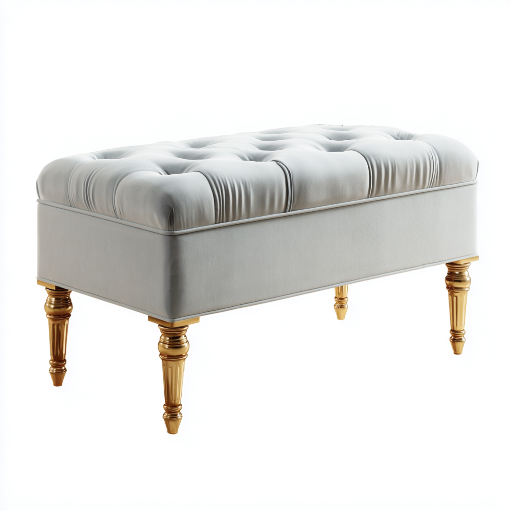 Banco de dormitorio - terciopelo-metal - 90x40x45 cm - gris claro - estilo clásico-Domainovae