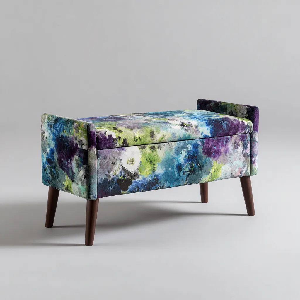 Banco de dormitorio - tela-madera - 90x35x50 cm - multicolor - estilo moderno-Domainovae