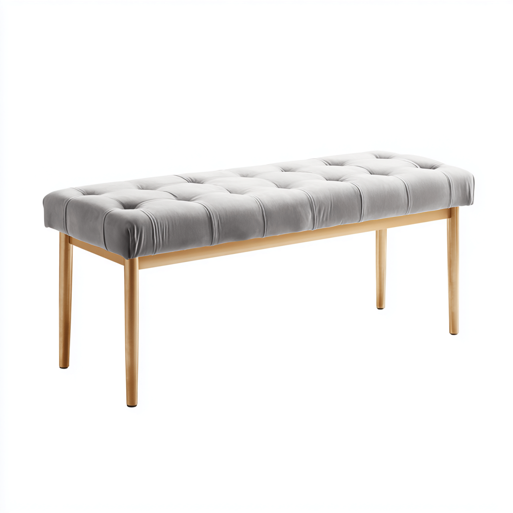 Banco de dormitorio - terciopelo-metal - 110x40x45 cm - gris claro - estilo moderno-Domainovae