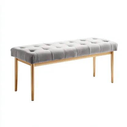 Banco de dormitorio - terciopelo-metal - 110x40x45 cm - gris claro - estilo moderno-Domainovae