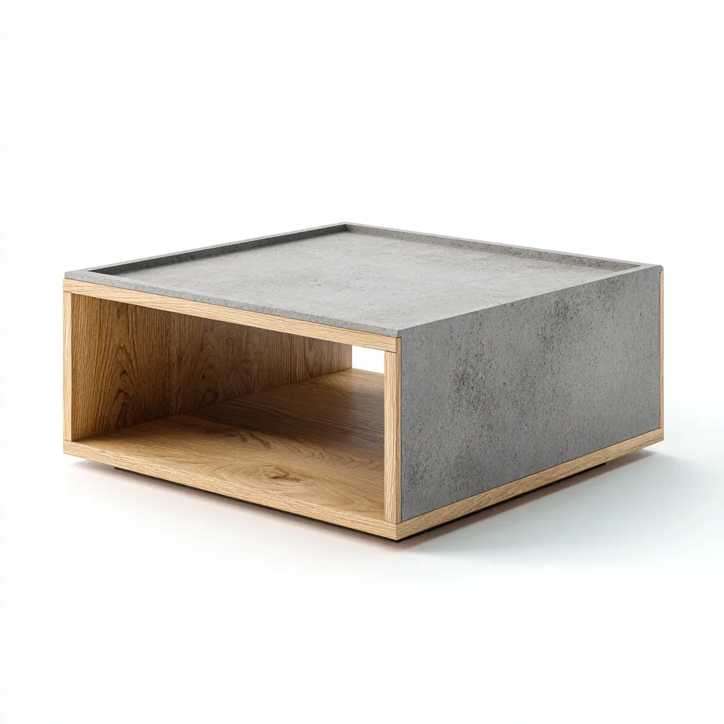 Mesas de centro - madera-hormigón - 70x70x32 cm - gris-roble - diseño moderno-Domainovae