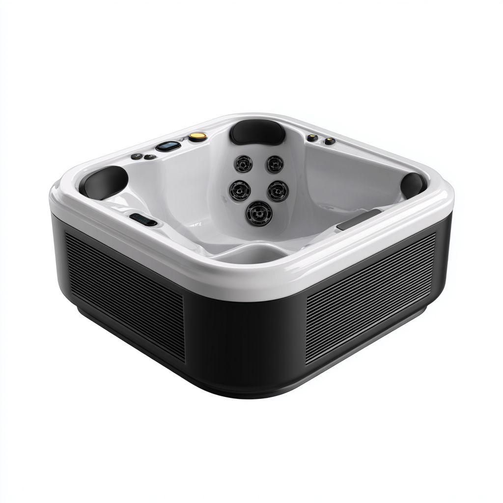 Bañera de hidromasaje - acrílico - 190x190x88 cm - negro-blanco - diseño moderno para 3 personas con chorros de masaje y sistema de control digital-Domainovae