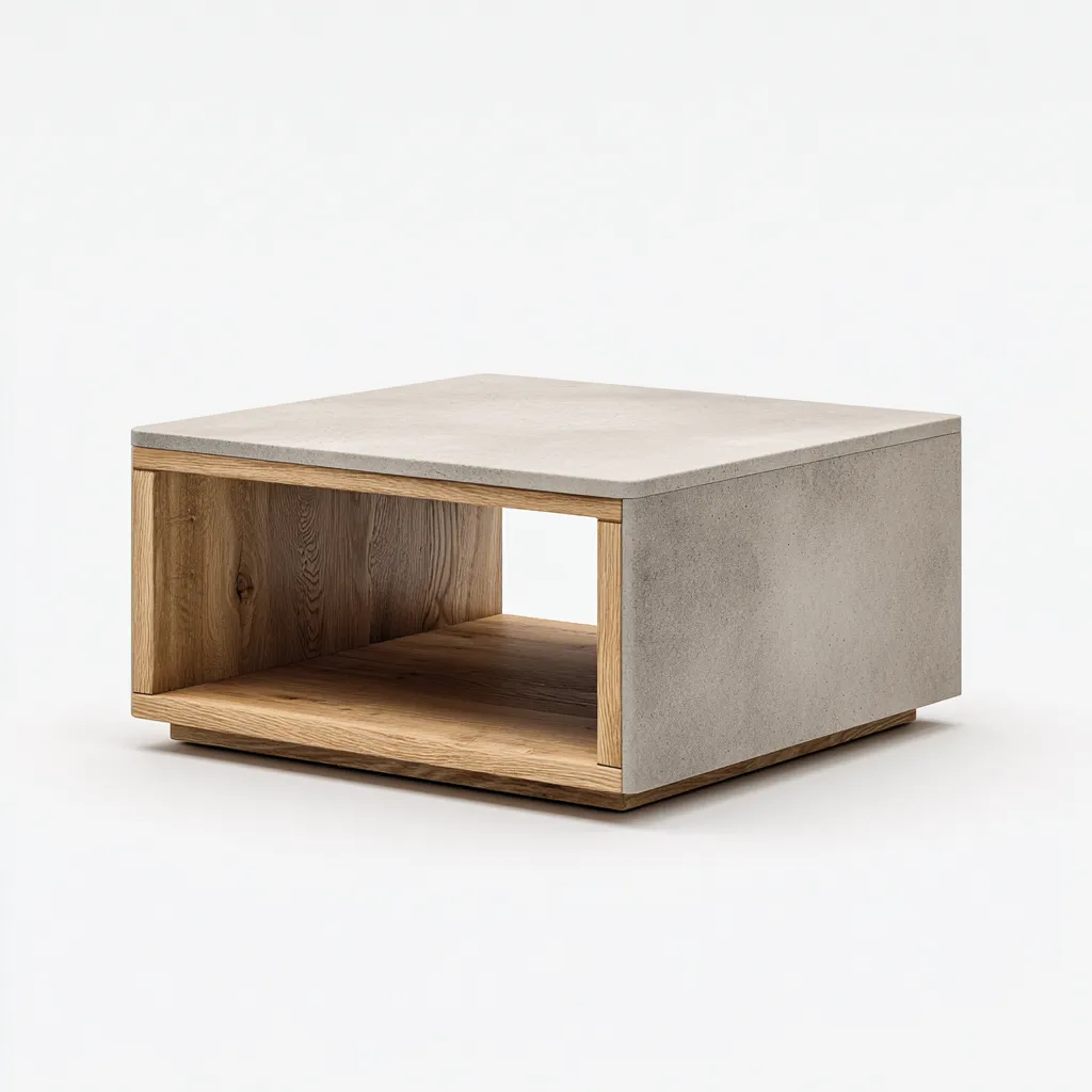 Mesas de centro - madera-hormigón - 65x65x32 cm - gris-roble - diseño moderno-Domainovae