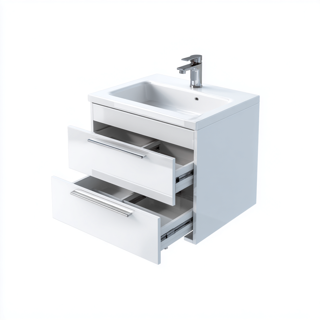 Mueble de baño con lavabo - madera-mdf-cerámica - 60x45x85 cm - blanco alto brillo - estilo moderno minimalista-Domainovae