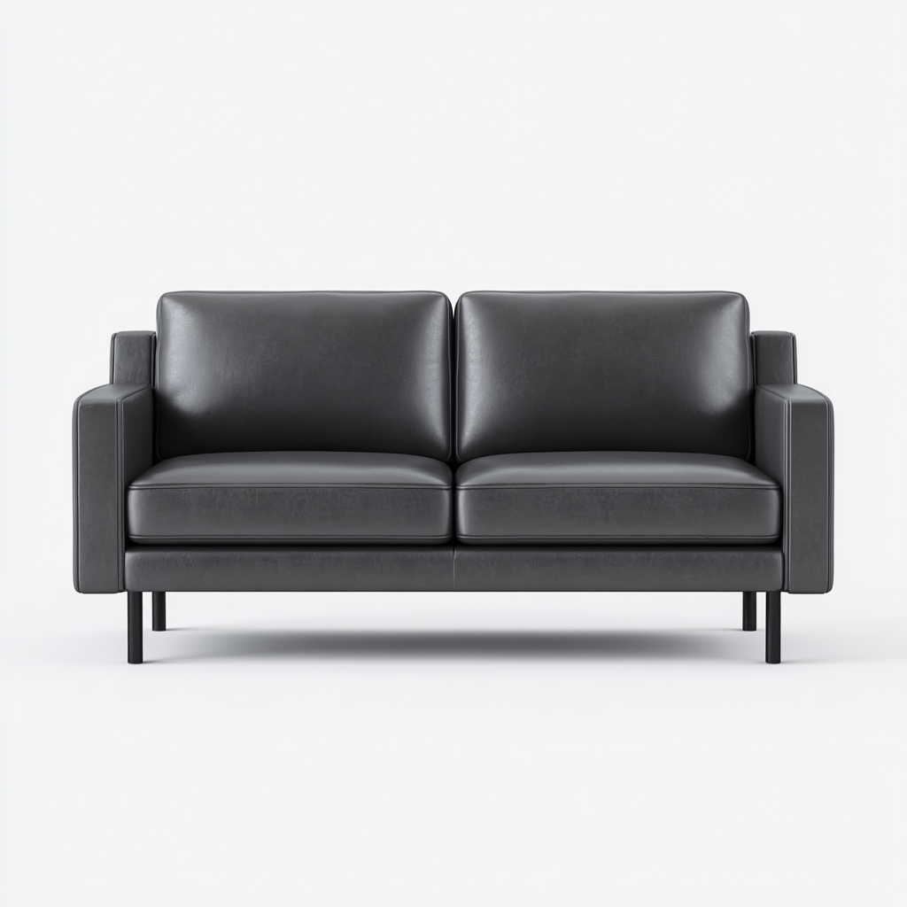 Sofá de 2 plazas - cuero auténtico - 168x82x85 cm - gris oscuro - diseño moderno-Domainovae