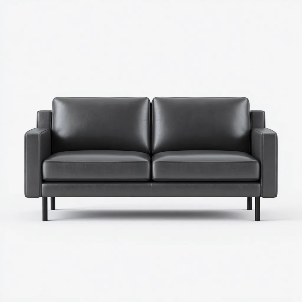 Sofá de 2 plazas - cuero auténtico - 168x82x85 cm - gris oscuro - diseño moderno-Domainovae