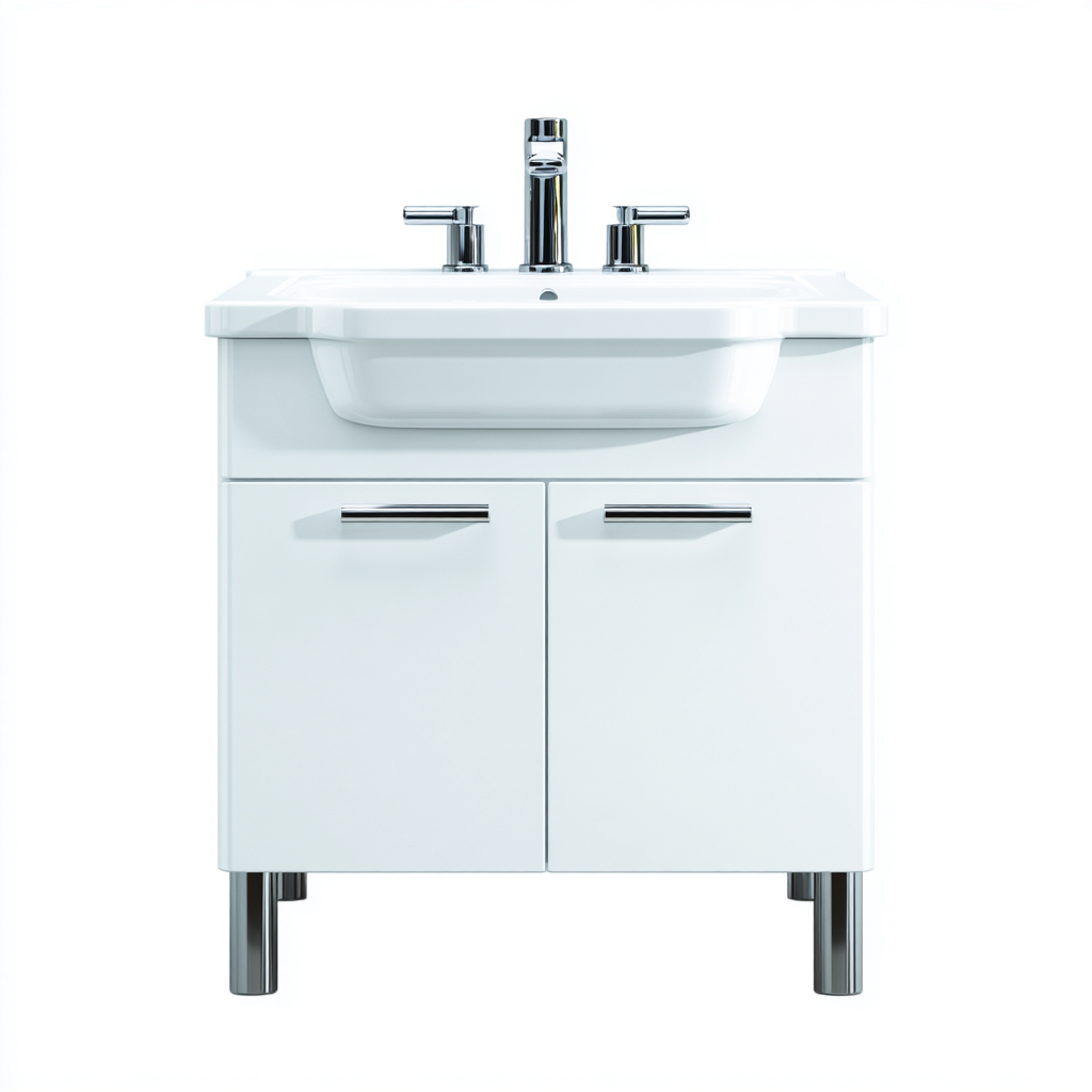 Mueble de baño con lavabo - mdf-metal-cerámica - 60x45x85 cm - blanco - estilo moderno con patas cromadas-Domainovae