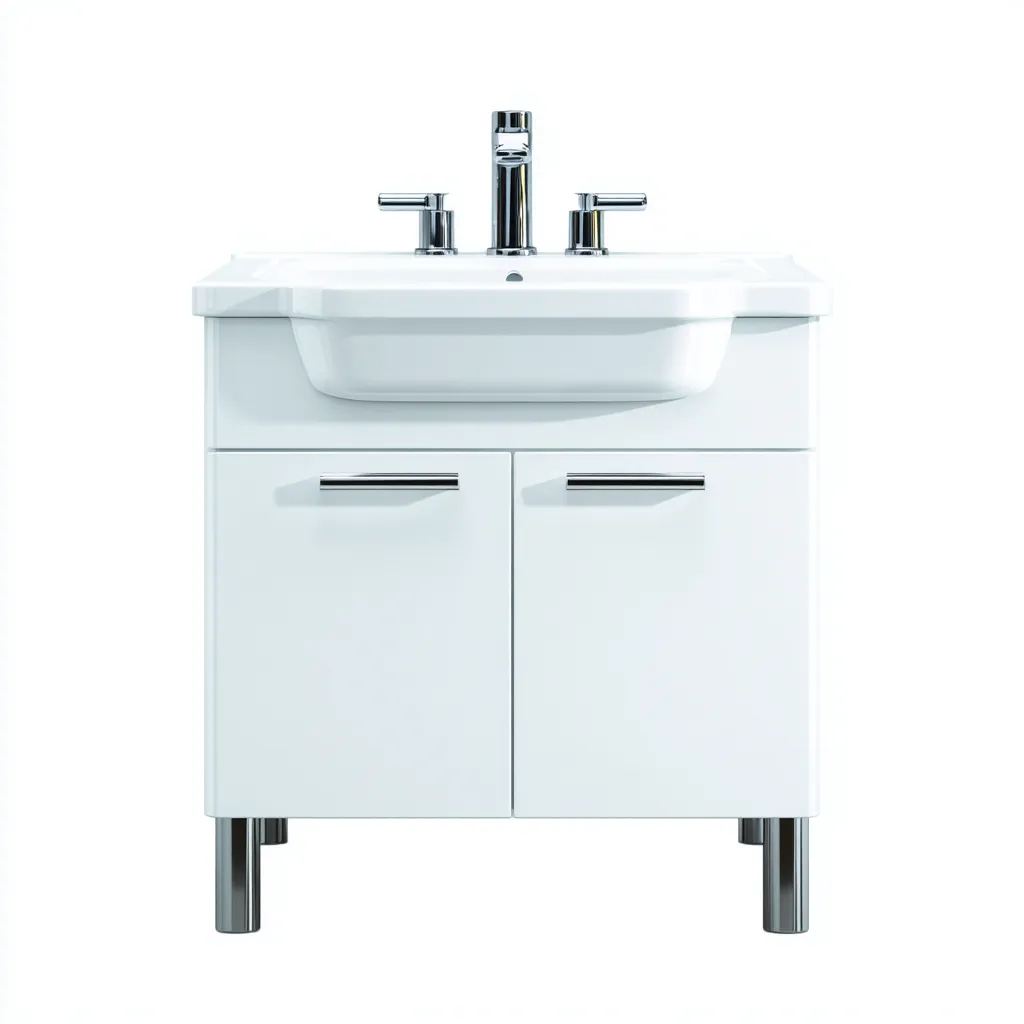 Mueble de baño con lavabo - mdf-metal-cerámica - 60x45x85 cm - blanco - estilo moderno con patas cromadas-Domainovae