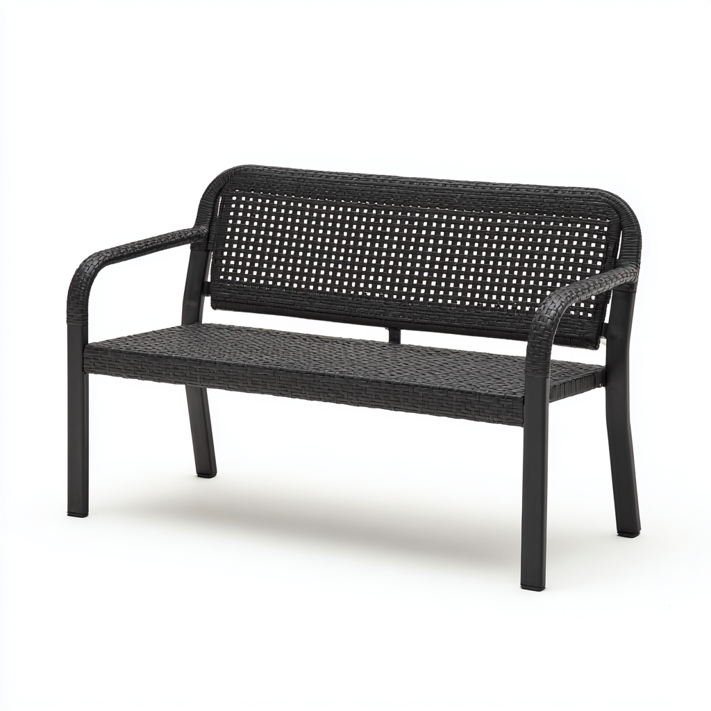 Banco de jardín - ratán sintético-metal - 122x60x88 cm - negro - estilo moderno-Domainovae