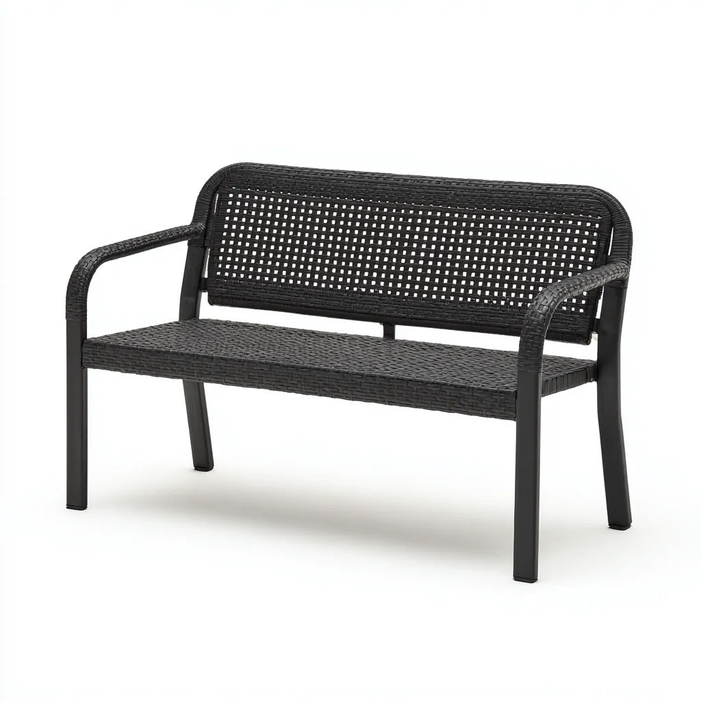 Banco de jardín - ratán sintético-metal - 122x60x88 cm - negro - estilo moderno-Domainovae