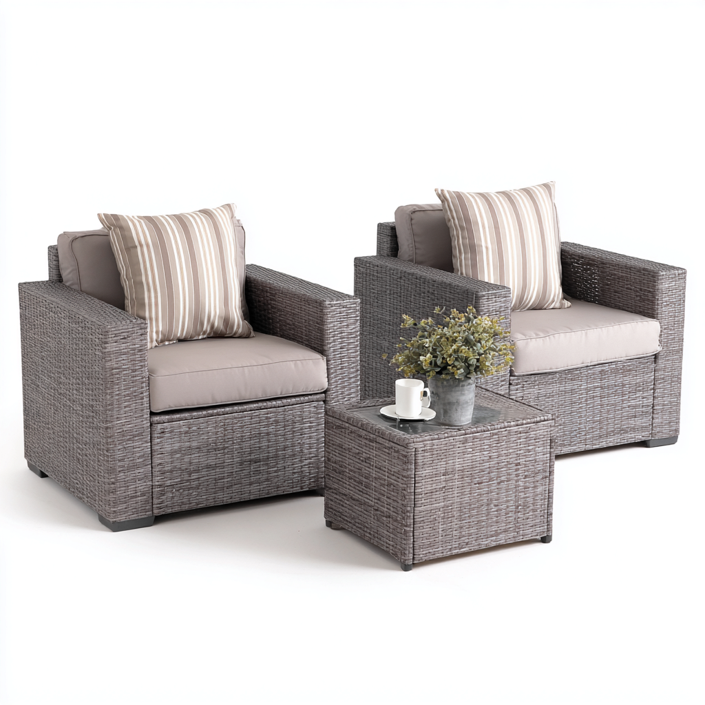 Sofás de jardín - ratán sintético - 73x72x80 cm - gris-beige - estilo moderno-Domainovae