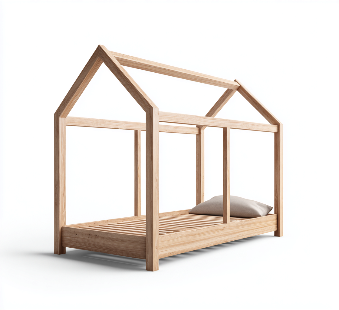 Cama infantil - madera maciza - 160x80x140 cm - color natural - diseño casa Montessori-Domainovae