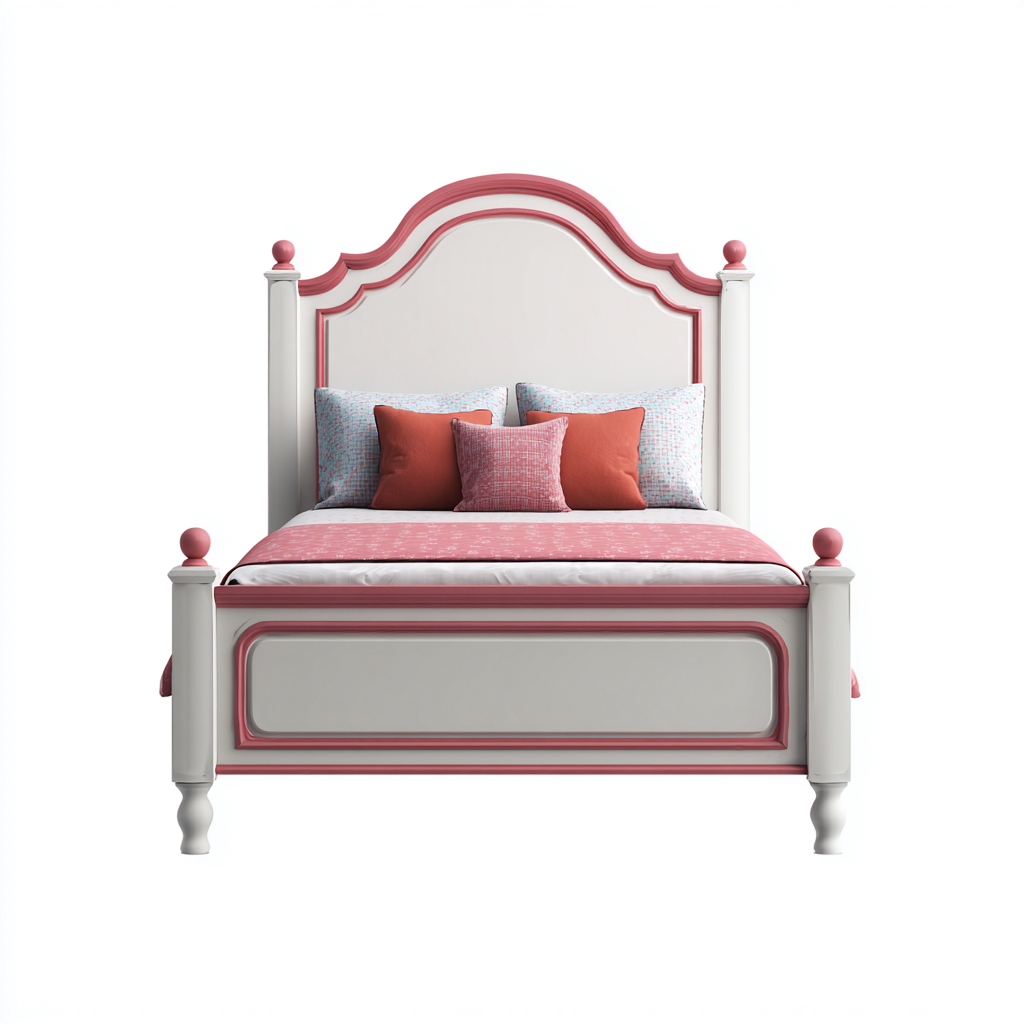 Cama infantil - madera - 160x90x110 cm - blanco y rosa - diseño clásico-Domainovae