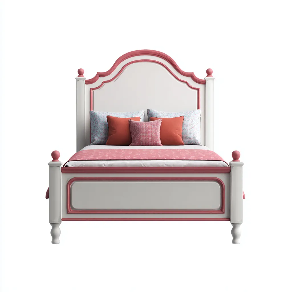 Cama infantil - madera - 160x90x110 cm - blanco y rosa - diseño clásico-Domainovae