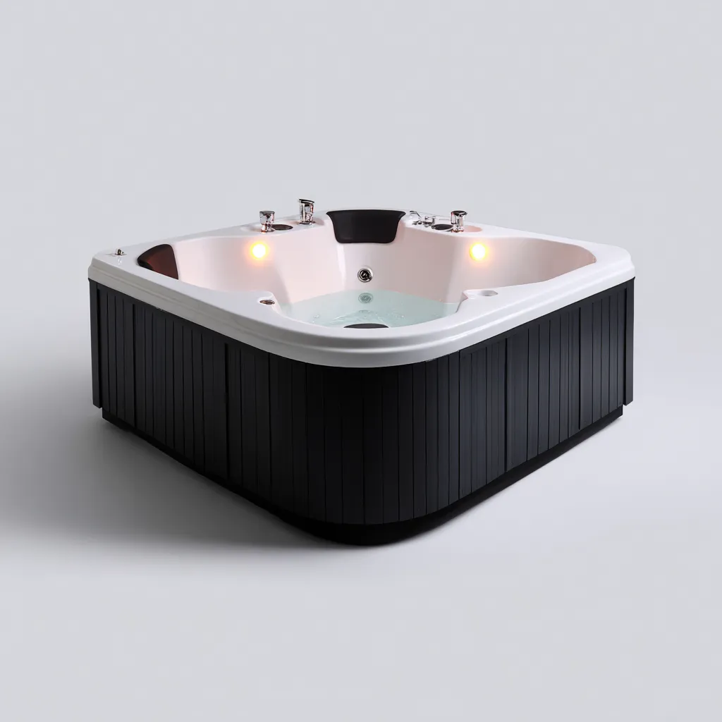 Bañera de hidromasaje - acrílico - 195x195x88 cm - negro-blanco - diseño moderno para 4 personas con chorros de masaje e iluminación LED-Domainovae