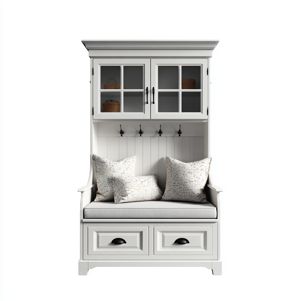 Perchero - madera - 120x45x185 cm - blanco - estilo clásico-Domainovae