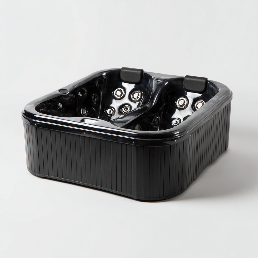 Bañera de hidromasaje - acrílico - 180x130x80 cm - negro - diseño moderno para 2 personas con chorros de masaje y asientos ergonómicos-Domainovae
