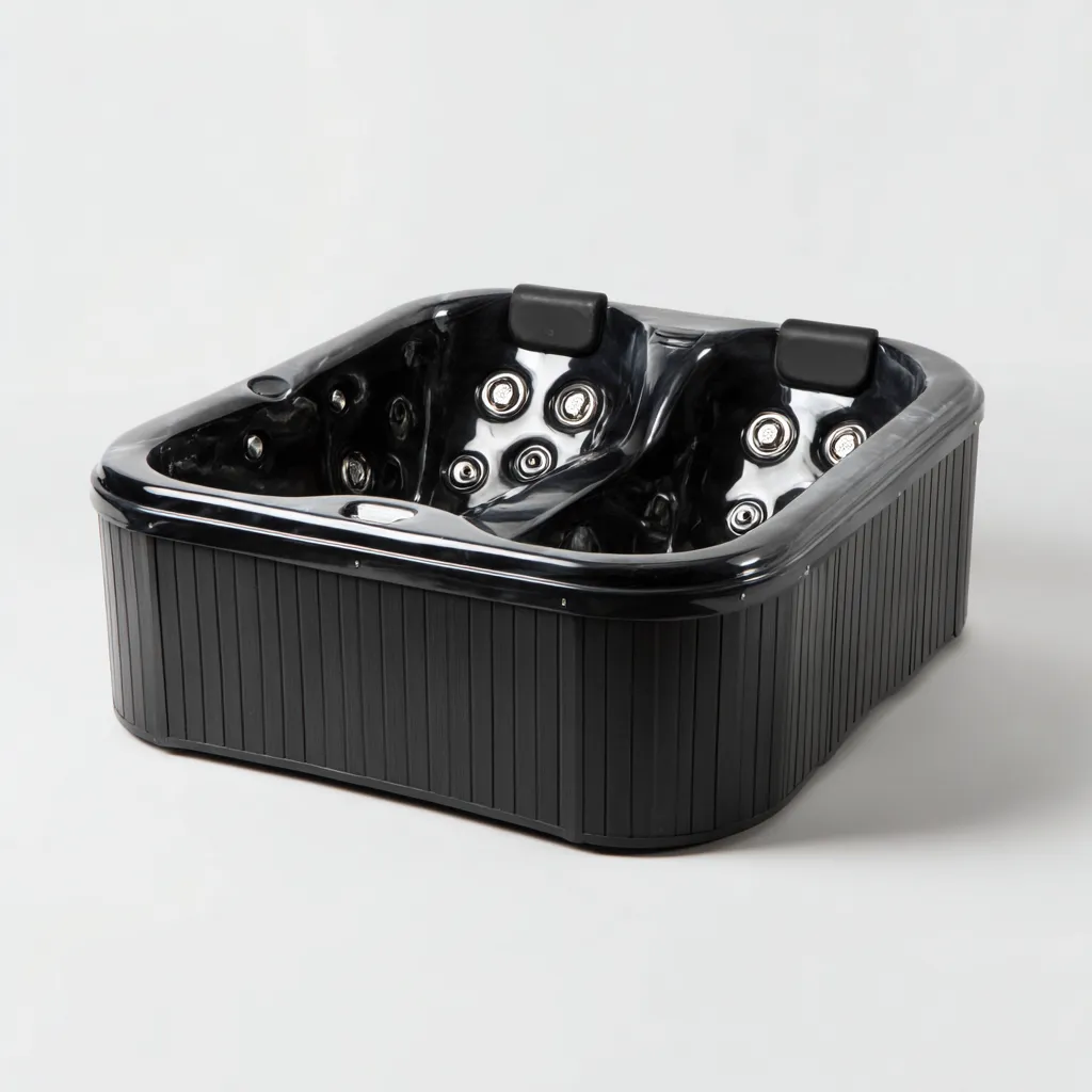 Bañera de hidromasaje - acrílico - 180x130x80 cm - negro - diseño moderno para 2 personas con chorros de masaje y asientos ergonómicos-Domainovae