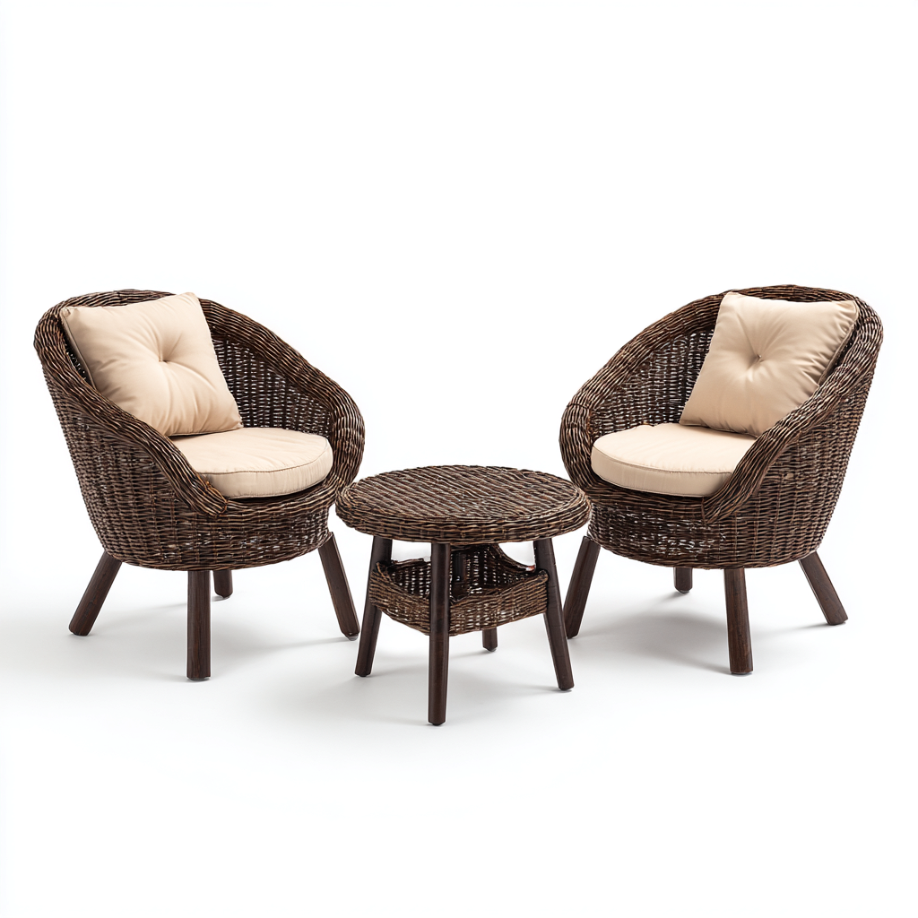 Sofás de jardín - ratán sintético - 68x65x82 cm - beige-marrón oscuro - diseño moderno-Domainovae