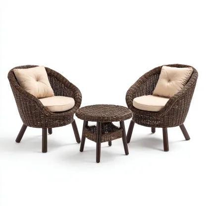 Sofás de jardín - ratán sintético - 68x65x82 cm - beige-marrón oscuro - diseño moderno-Domainovae