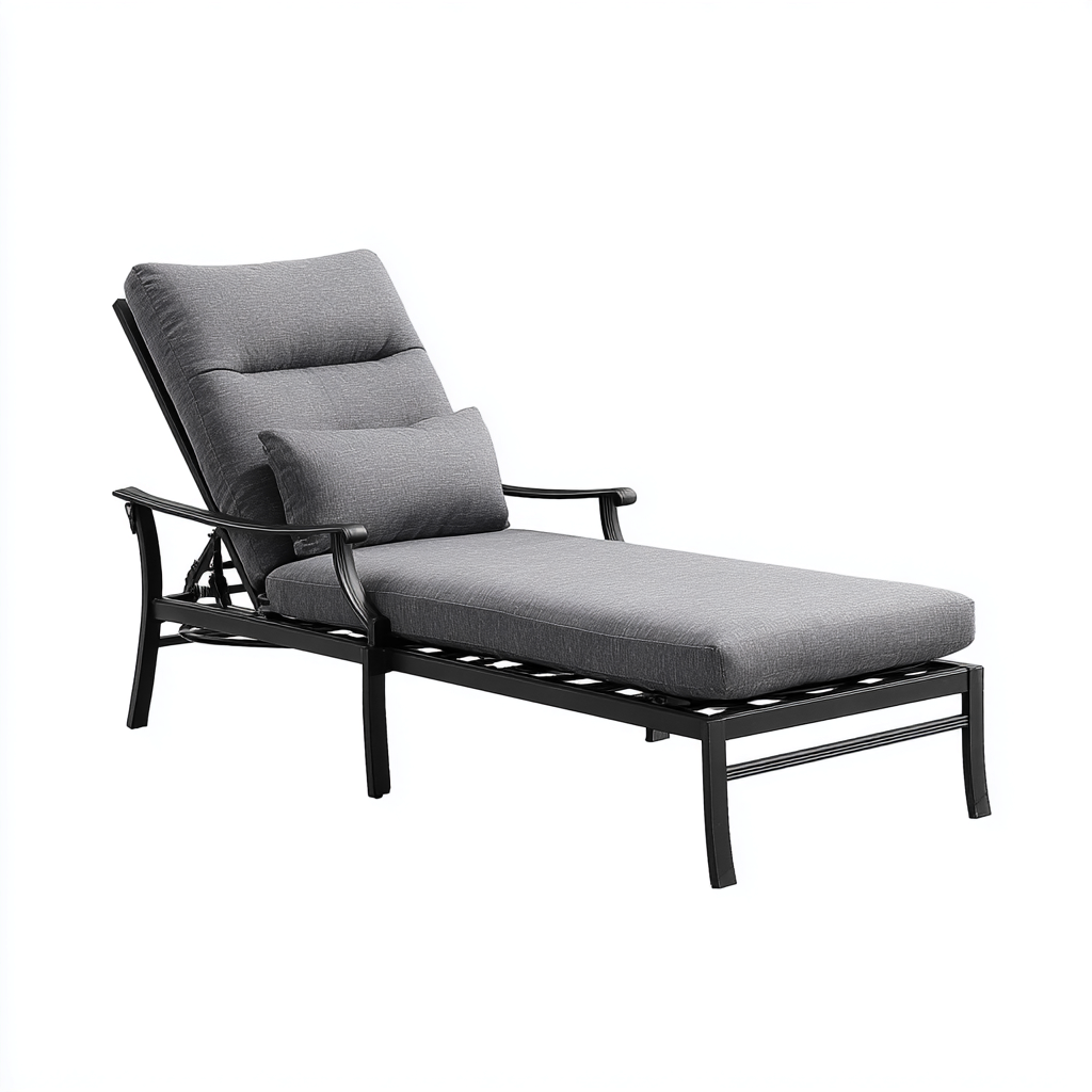 Tumbona de jardín - metal-tejido - 198x72x92 cm - gris - estilo moderno-Domainovae