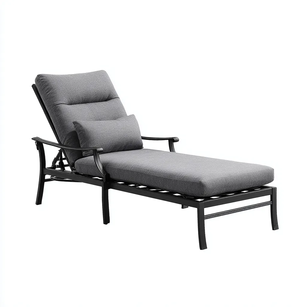 Tumbona de jardín - metal-tejido - 198x72x92 cm - gris - estilo moderno-Domainovae