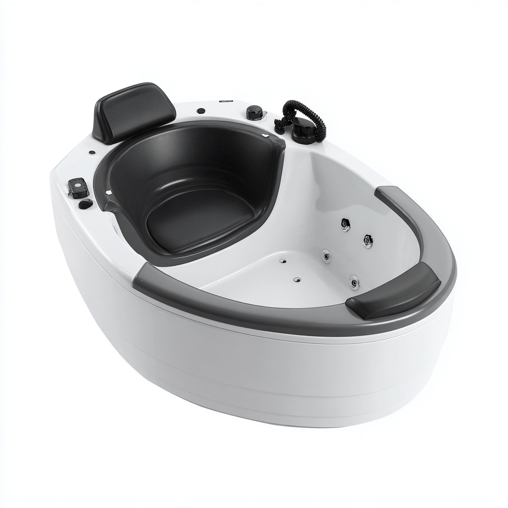 Bañera de hidromasaje - acrílico - 150x100x70 cm - blanco-negro - diseño moderno para 1 persona con chorros de masaje y asiento ergonómico-Domainovae