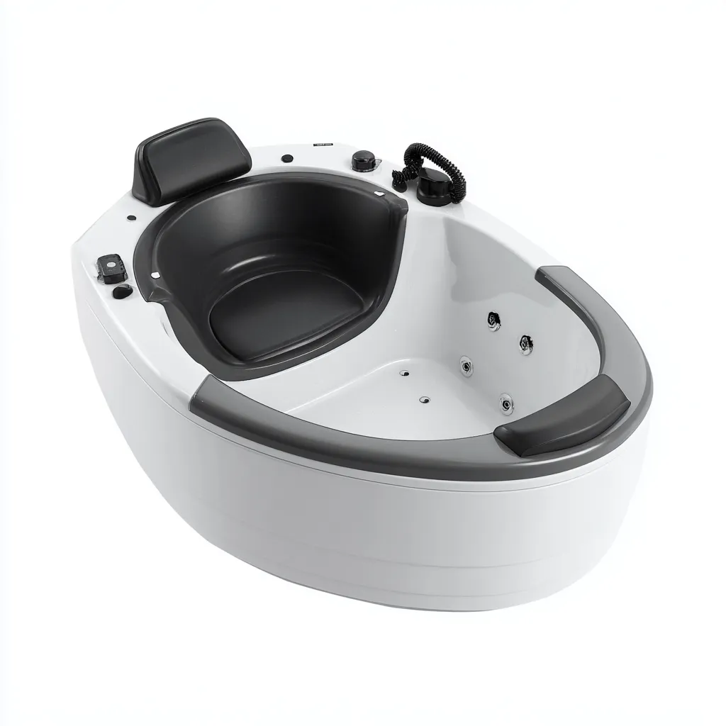 Bañera de hidromasaje - acrílico - 150x100x70 cm - blanco-negro - diseño moderno para 1 persona con chorros de masaje y asiento ergonómico-Domainovae