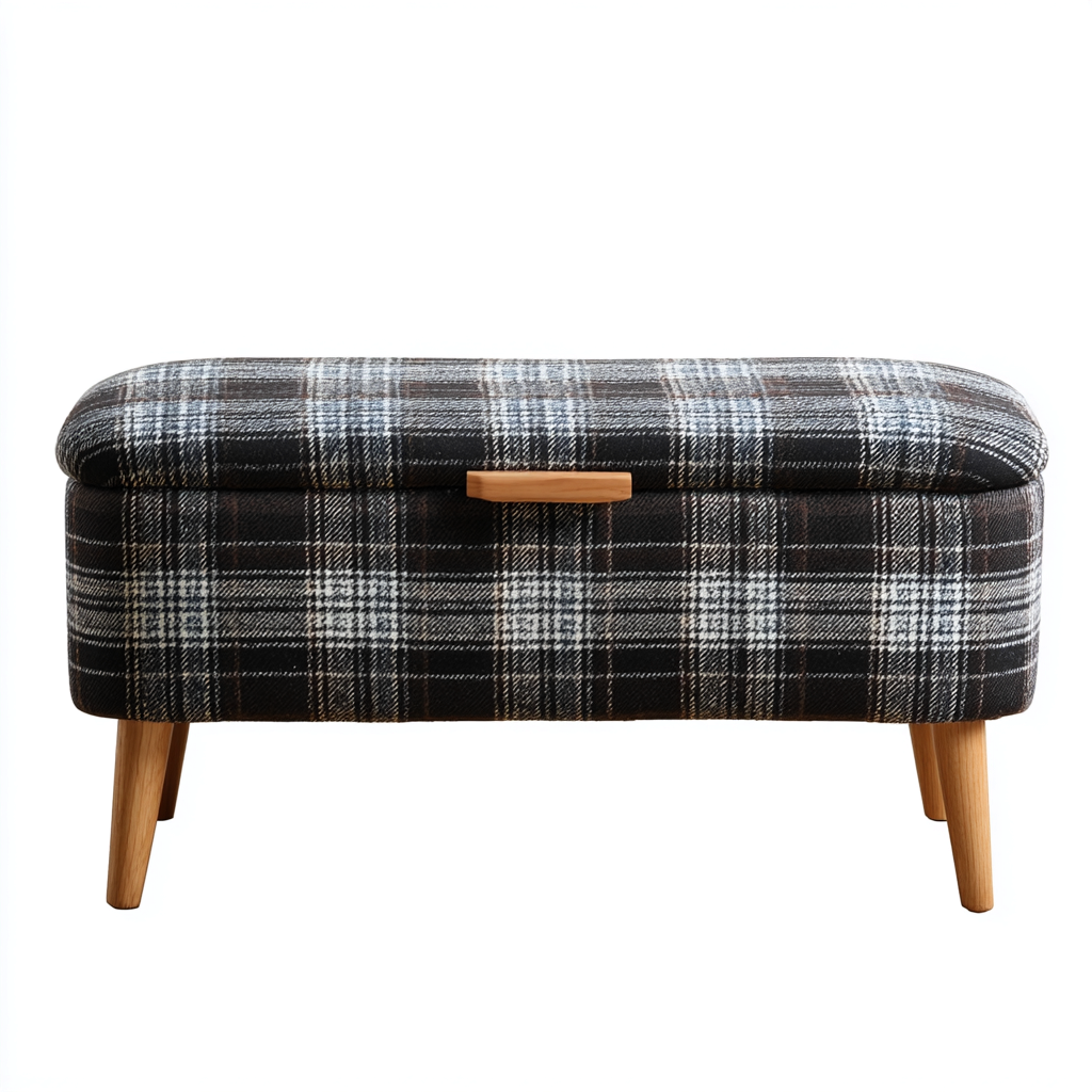 Banco de dormitorio - tapizado-madera maciza - 95x40x46 cm - negro-marrón-blanco - estilo moderno-Domainovae