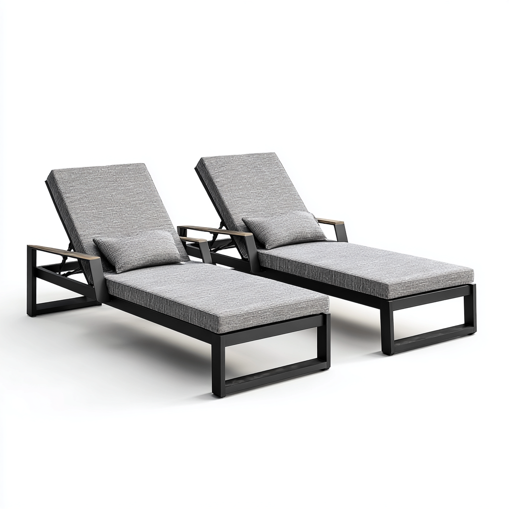 Tumbonas de jardín - aluminio-textileno - 200x75x85 cm - gris-negro - diseño contemporáneo reclinable para exterior-Domainovae