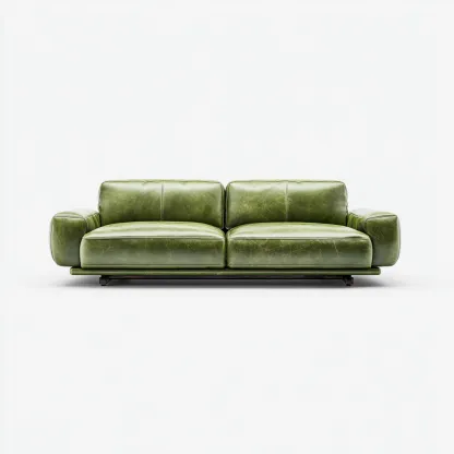 Sofá de 2 plazas piel auténtica 180x95x82 cm - verde - diseño moderno-Domainovae