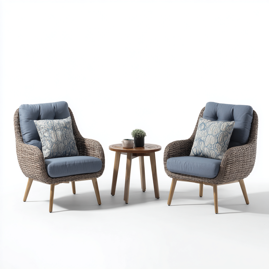 Sofás de jardín - ratán sintético - 70x68x90 cm - marrón-azul - estilo moderno-Domainovae