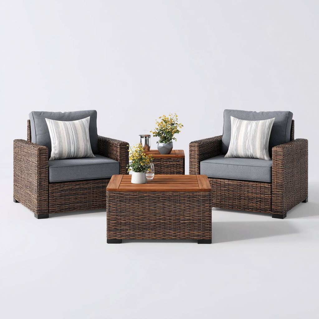 Sofás de jardín - ratán sintético - 80x80x75 cm - marrón-gris - estilo moderno-Domainovae