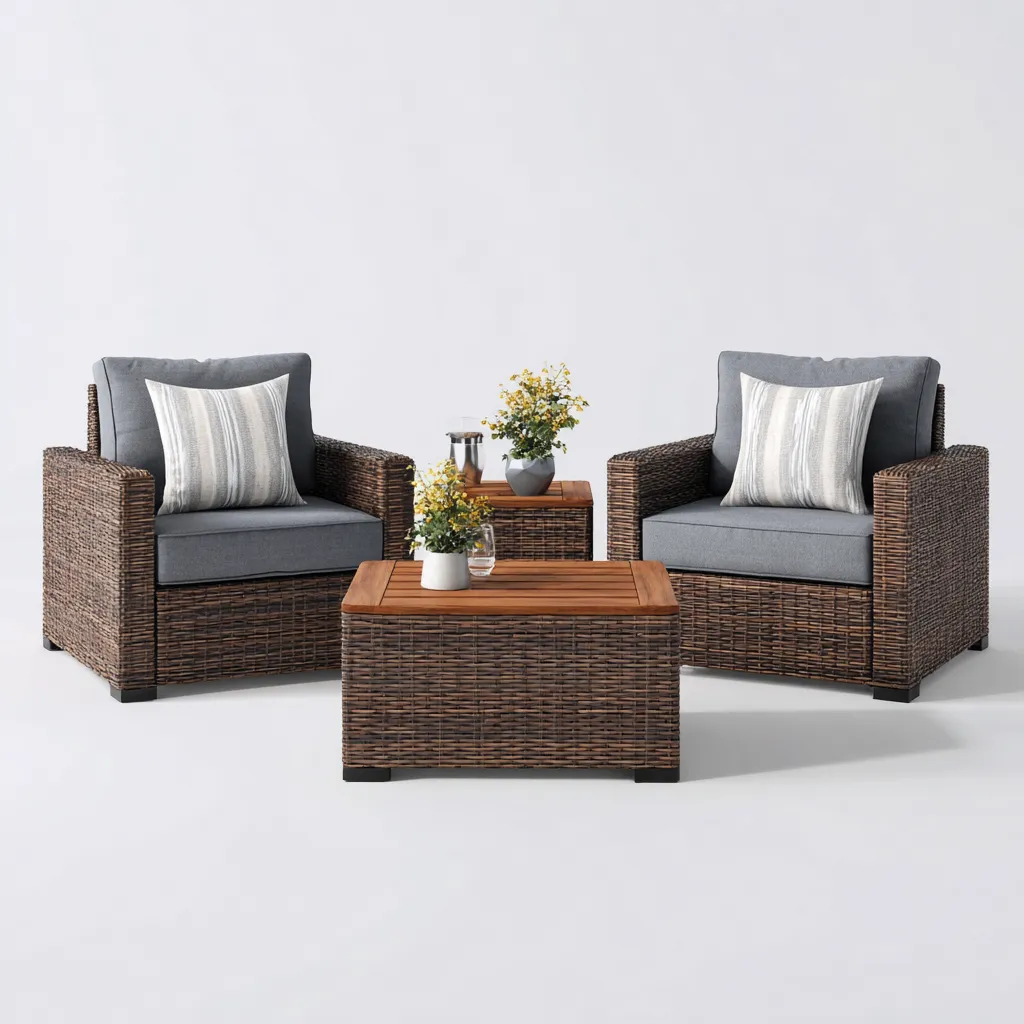 Sofás de jardín - ratán sintético - 80x80x75 cm - marrón-gris - estilo moderno-Domainovae