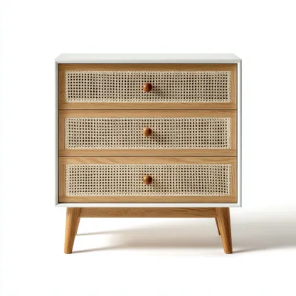 Cómoda - madera-MDF-ratán - 72x40x82 cm - blanco-madera - estilo natural-Domainovae