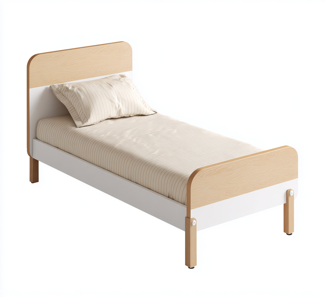 Cama infantil - madera - 160x80x75 cm - blanco y roble - diseño moderno-Domainovae