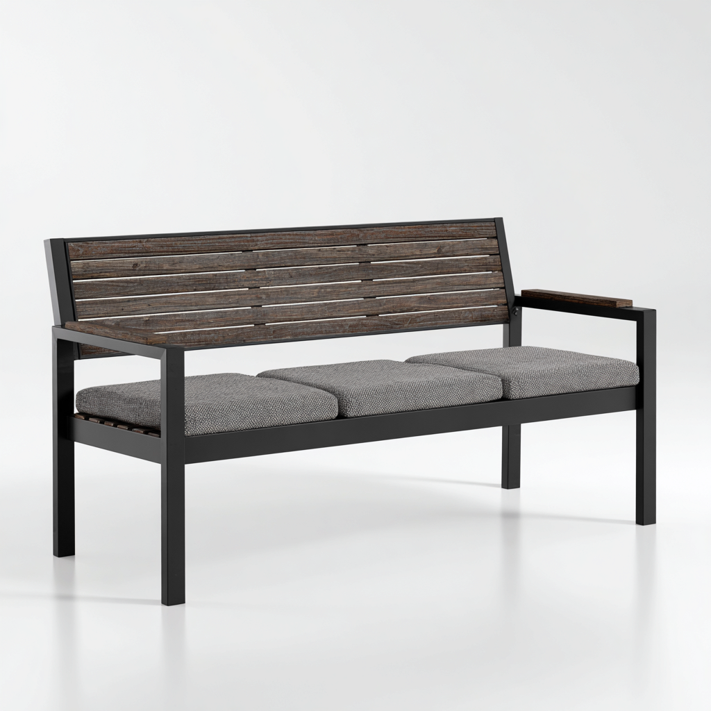 Banco de jardín - metal-madera - 146x64x88 cm - negro-gris - estilo moderno-Domainovae